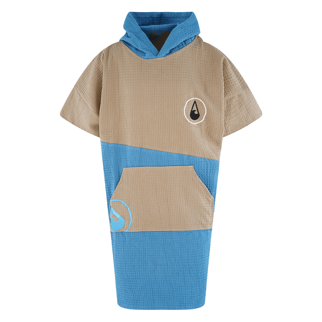 Poncho de plaja barbati, Wave Hawaii Travel Poncho Porlamar, 100% bumbac tip vafa, Maro/Portocaliu/Crem, S-XL