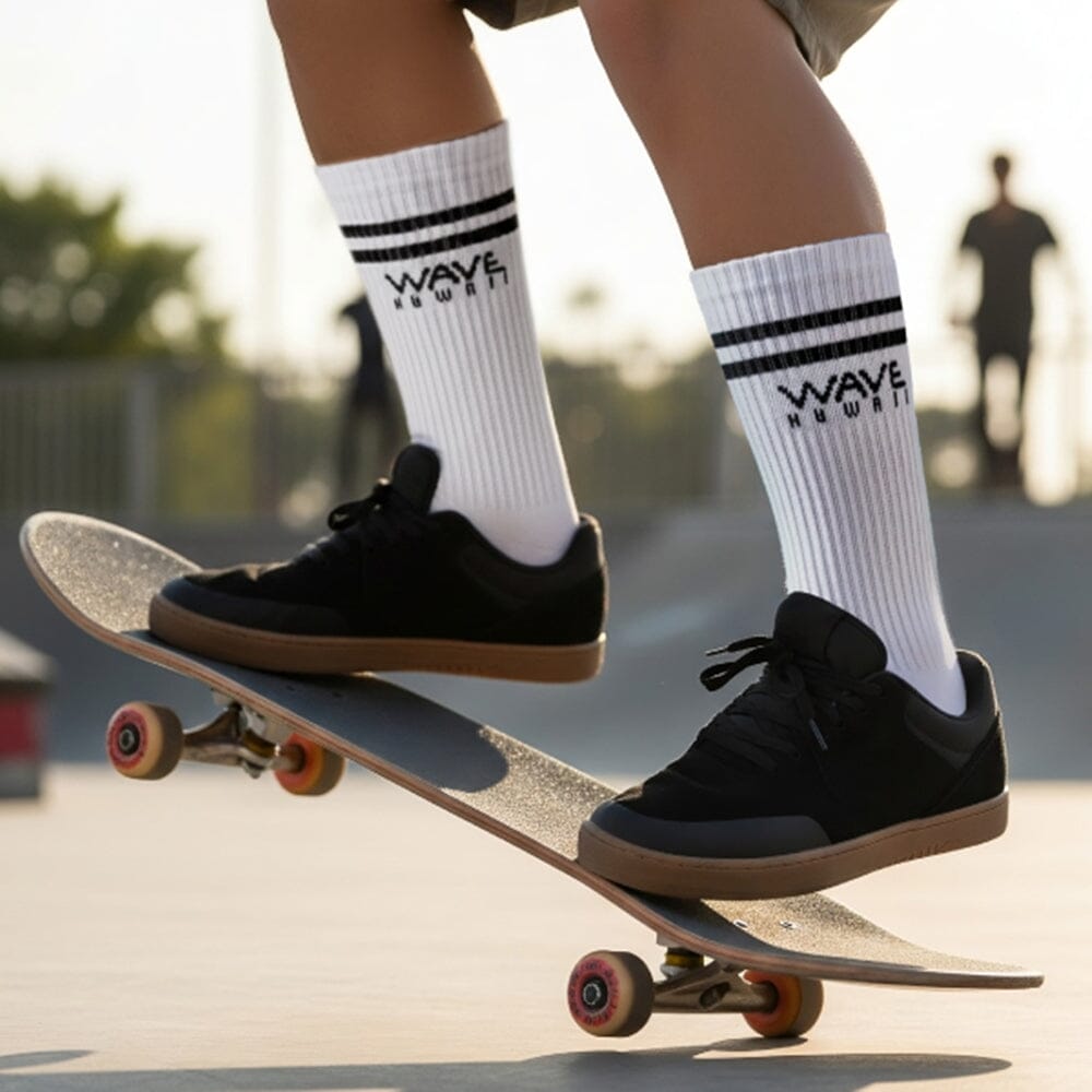 Cotton Crew Socks Stripes + Logo white Socken WAVE HAWAII