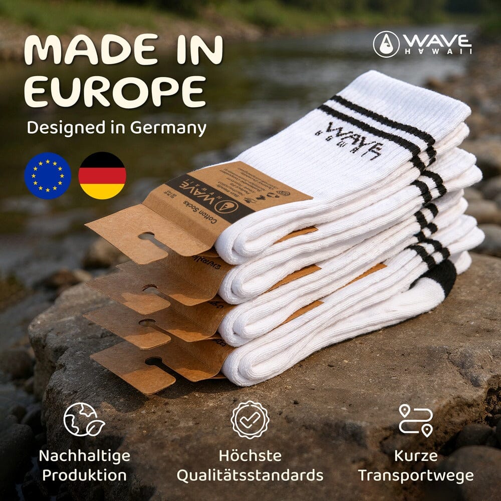 Cotton Crew Socks Stripes + Logo white Socken WAVE HAWAII