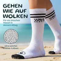 Cotton Crew Socks Stripes + Logo white Socken WAVE HAWAII