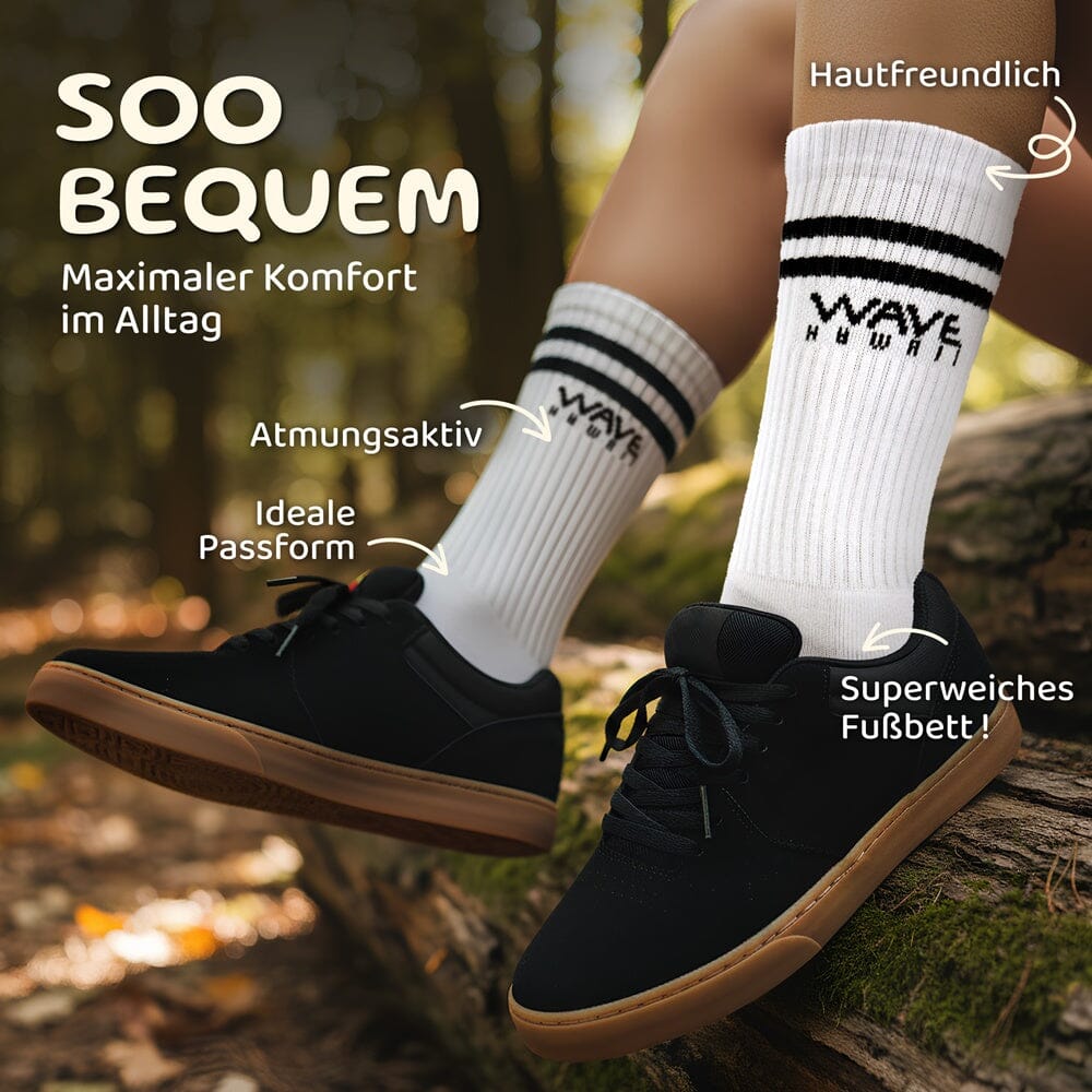 Cotton Crew Socks Stripes + Logo white Socken WAVE HAWAII