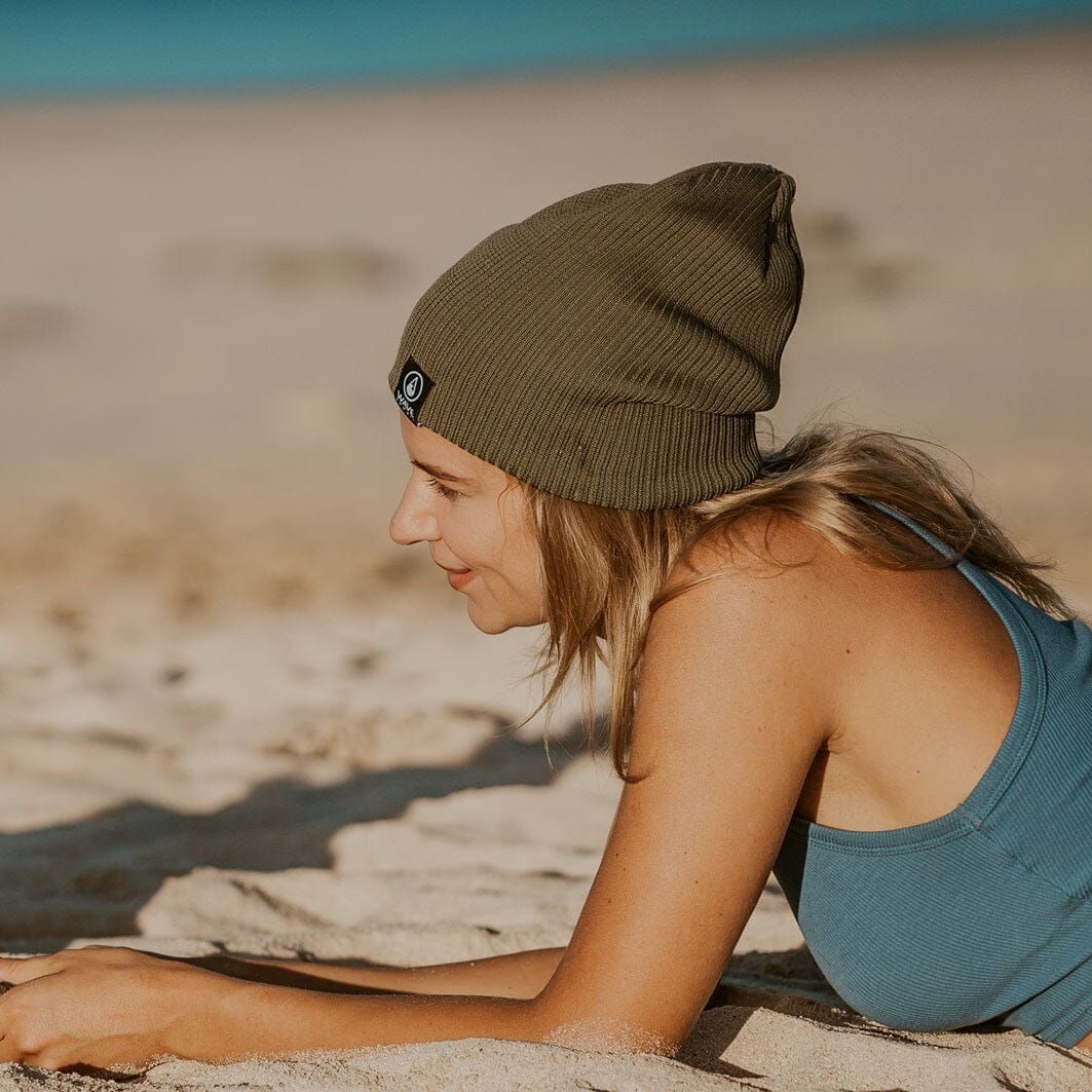 Beanie Bio Cotton Green Olive Beanie Wave Hawaii