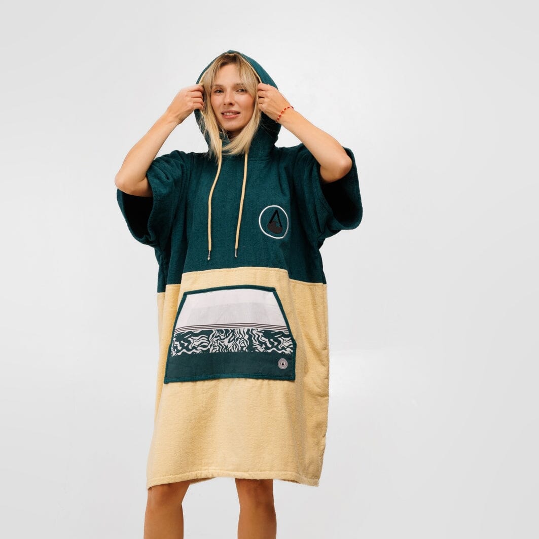 Poncho Petrol, Baumwolle Velours Style Ponchos WAVE HAWAII