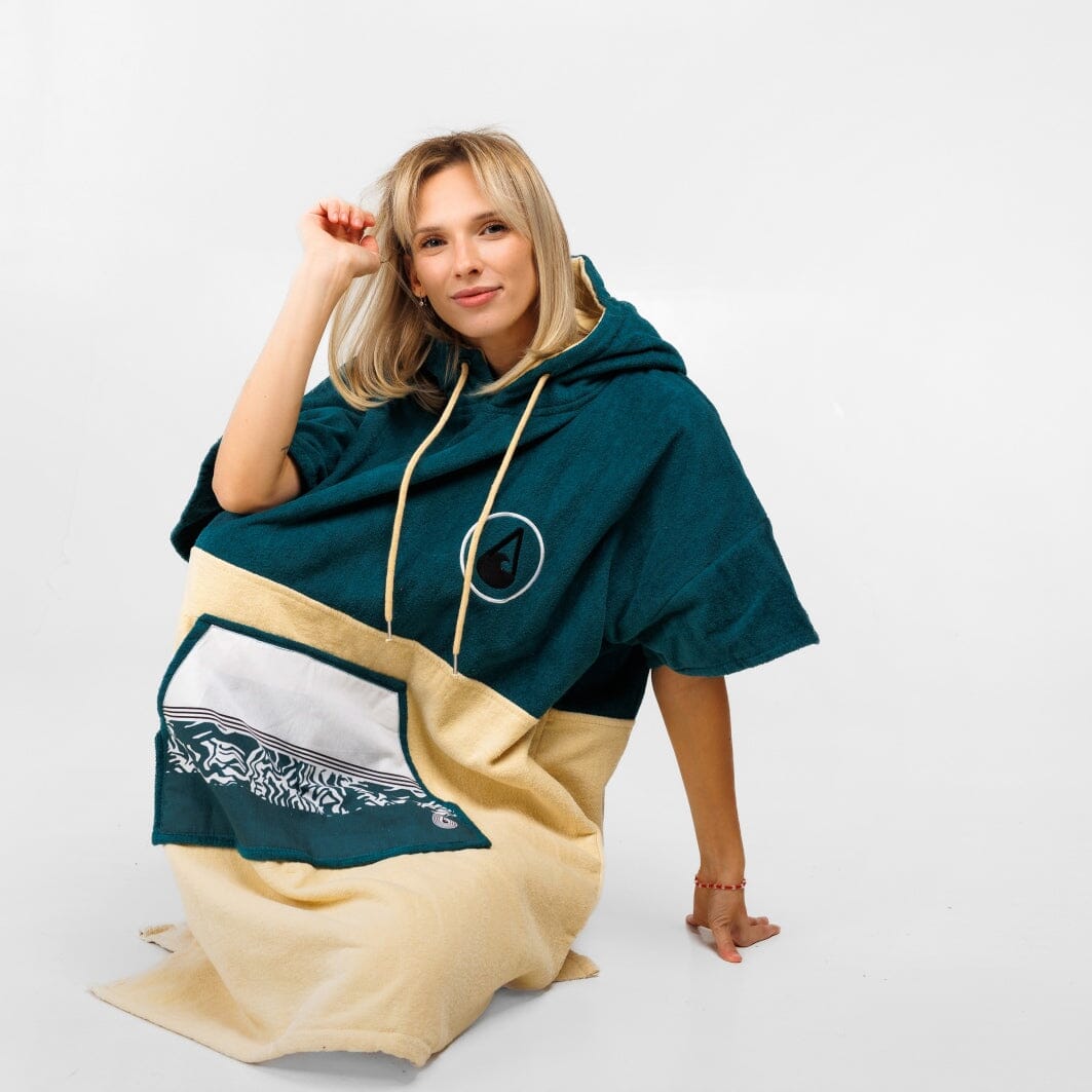 Poncho Petrol, Baumwolle Velours Style Ponchos WAVE HAWAII