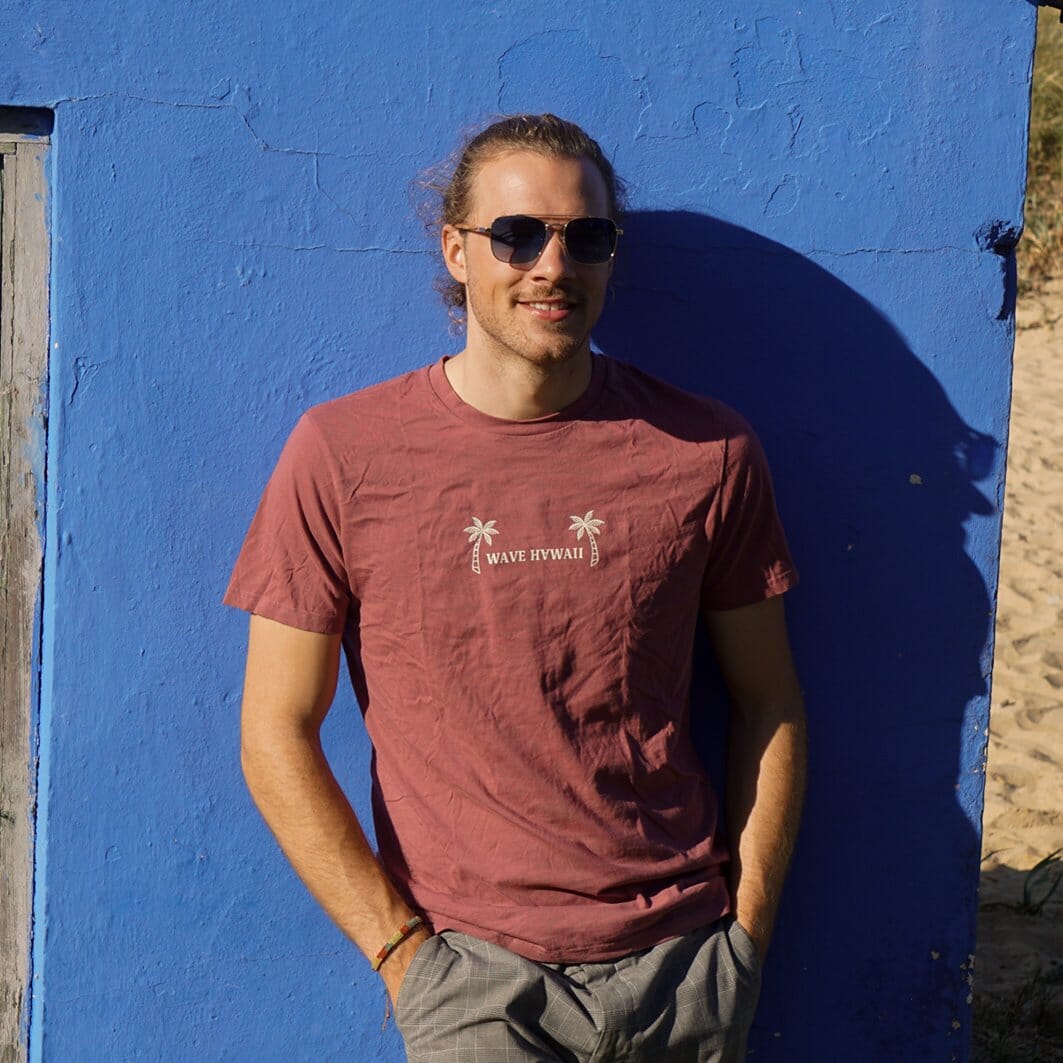 T-Shirt Waimea Hibiscus Red, Bio Baumwolle T-Shirt WAVE HAWAII