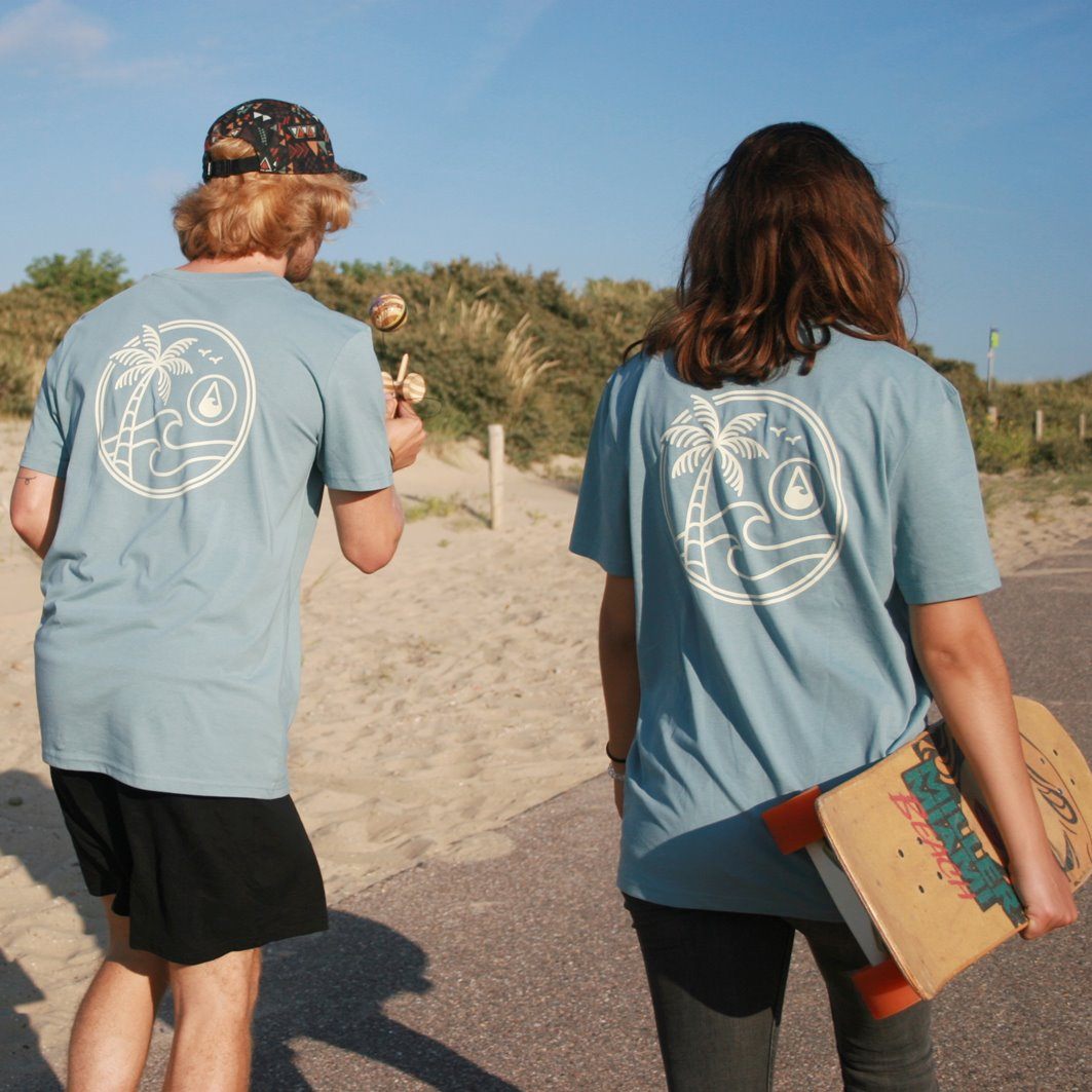 T-Shirt Waimea Blue, Bio Baumwolle T-Shirt WAVE HAWAII